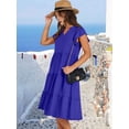 thumbnail image 5 of Womens Summer Dress Ruffle Sleeve V Neck Midi Dresses Tiered Boho Beach Sundress Blue M, 5 of 9