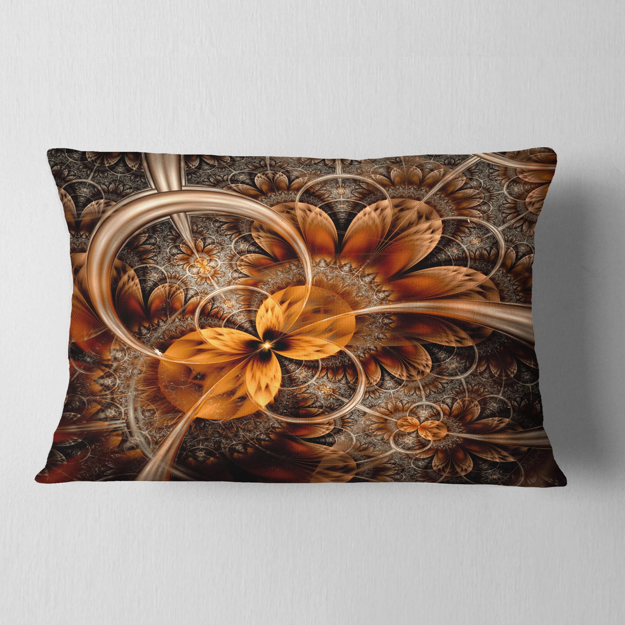 Designart Dark Orange Fractal Flower - Abstract Throw Pillow - 12x20