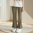 thumbnail image 2 of Girl's Warm Leggings Cross High Waisted Flare Pants Yoga Bootcut Pants Solid Color Full Length Bell Bottoms Army Green 2-3 Years, 2 of 5