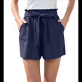 thumbnail image 3 of Pantalones Cortos Casuales de Verano para Mujer con Lazo y Cintura Anudada y Bolsillos. Azul Marino S, 3 of 7