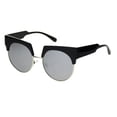 thumbnail image 2 of Womens Half Rim Eyebrow Horn Round Retro Sunglasses Black Silver Silver Mirror, 2 of 4