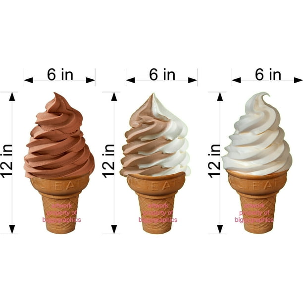 VANILLA CHOCOLATE AND MIXED SOFT SERVE CONE VINYL DECALS 12" TALL ONE