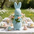 thumbnail image 4 of AURIGATE Easter Light Blue Flocked Bunny Figurine 2.9×10in, Foam Rabbit Statue with Artificial Rose for Spring Easter Tabletop Home Farmhouse Party Decor, 4 of 6