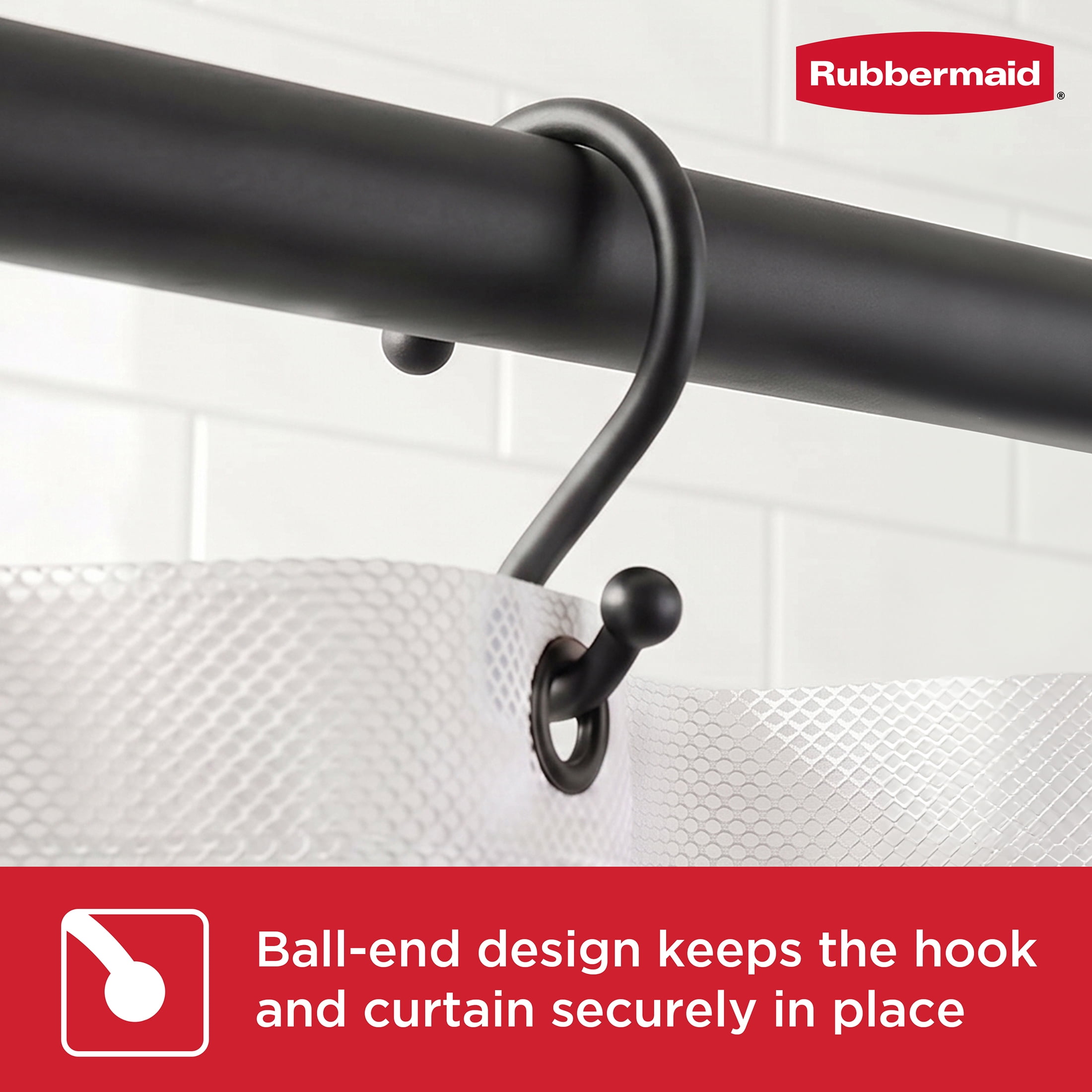 Rubbermaid Rustproof Stainless Steel S-Shaped Shower Hooks, Matte Black, Set of 12