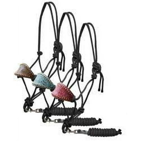 Showman Bronc Style Nylon Rope Halter w/ Filigree Print Noseband (Brown)