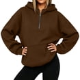 thumbnail image 3 of SYwaren Women's Chic Pullover Solid Color Half Zipper Hooded Long Sleeve Fashion Casual Oversized Loose Sweatshirt Top, 3 of 7