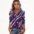 thumbnail image 4 of 4th of July Shirts Women 3/4 Sleeve T Shirts Loose Red White and Blue Print Tops Independence Day Patriotic Pullover USA 250th Anniversary Celebration Party V Neck Blouses Blue 3XL, 4 of 5