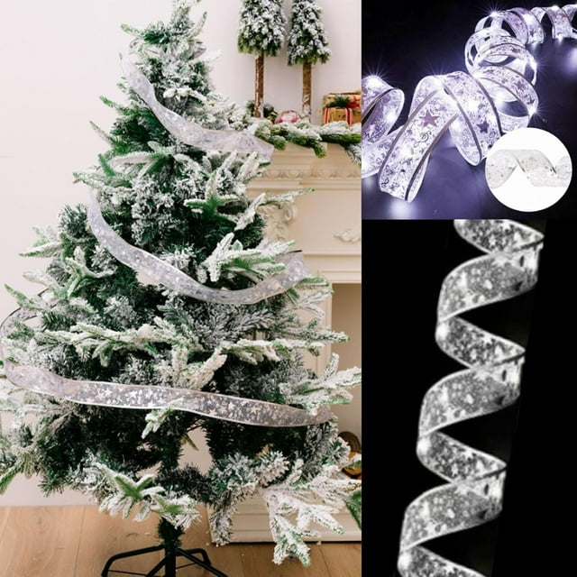 Christmas Ribbon Fairy Lights, Christmas Tree Light Up Ribbon, Ribbon Lights for Christmas Tree, Indoor Ribbon String Lights for Xmas Tree Decor (Gold-Warm,10M),white,10M-USB