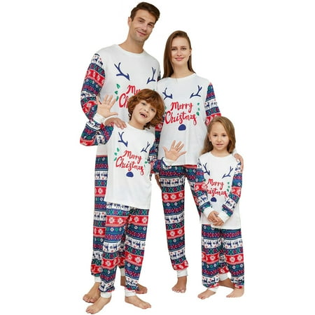 

URMAGIC Matching Family Christmas Pjs Set Letter Printed Top and Pants Sleepwear 2 Pcs Outfit Loungewear