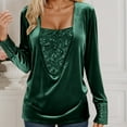 thumbnail image 4 of Womens Glitter Tops 2026 Spring Trendy Y2K Long Sleeve V Neck Loose Velvet Sequin Patchwork T Shirts Rave Outfit, 4 of 8