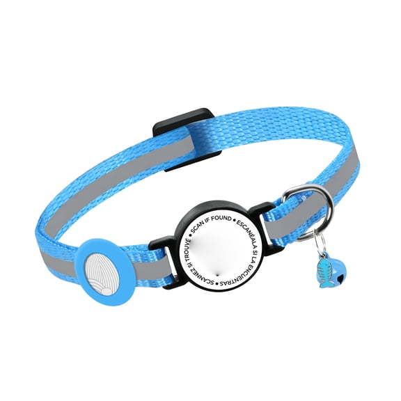 GASTROPOD Reflective Cat Collar, Integrated Cat Collar with Air Tag Holder and Bell, Breakaway with Qr Code Name Tag,Safety Elastic Band Cat Collars for Girl Boy Cats, Kittens and Puppies