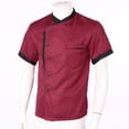 thumbnail image 3 of renvena Unisex Chef Jacket with Hat Hotel Kitchen Restaurant Working Uniforms 2 Piece Short Sleeve Chef Coat Outfits Burgundy M, 3 of 7