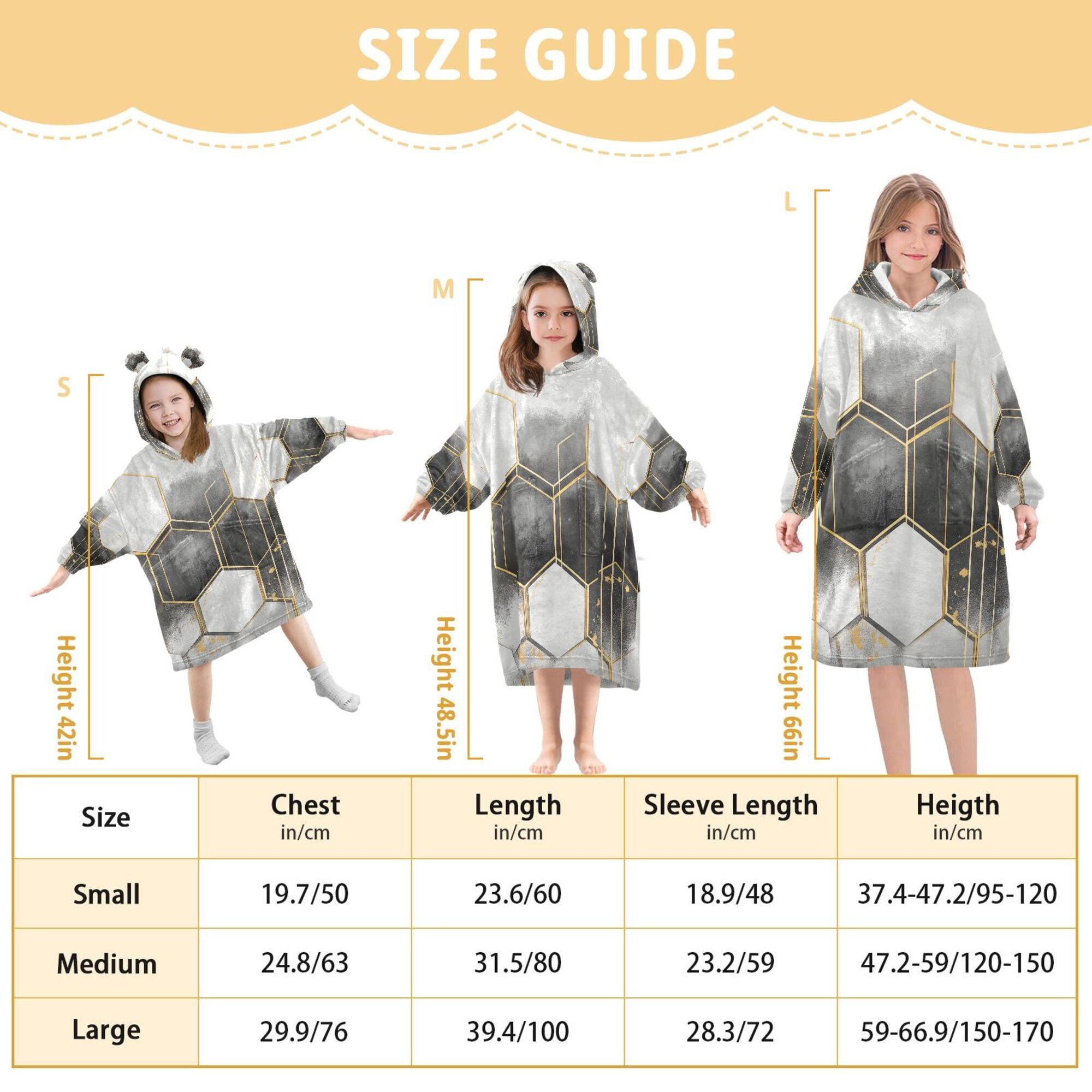 FORMRS Wearable Blanket Hoodie with Sleeves for Kids Cozy Flannel Sweatshirt, Gray Hexagons