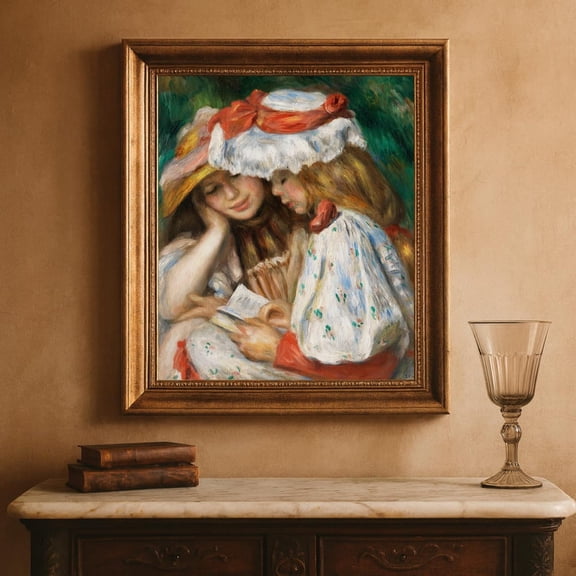 Renoir Two Girls Reading Vintage Impressionist Wall Art, Unframed Paper Poster 8x10in