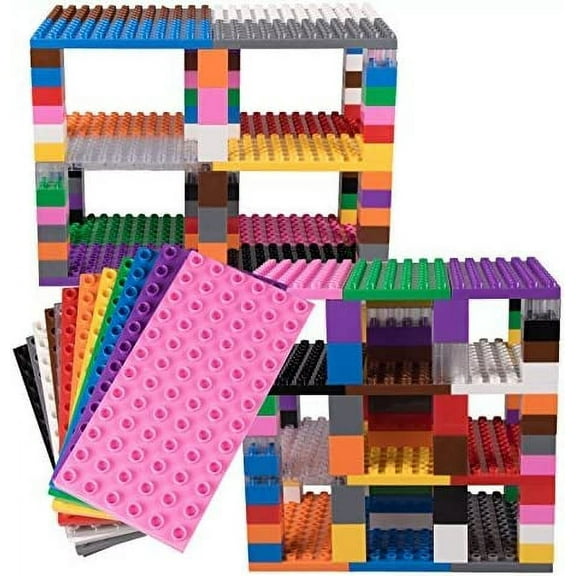 Strictly Briks Toy Building Block, Big Brick Tower Set for Ages 3 and Up, Rainbow Colors, 12 7.5”x3.75” Base Plates and 96 Assorted Big Bricks, 108 Pieces, Multi-color