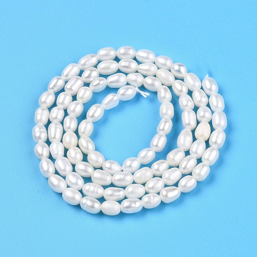 Natural Cultured Freshwater Pearl Beads Strands Rice Creamy White 4~5x3.5~4mm Hole: 0.6mm about 82~83pcs/strand 15.55''(39.5cm) DIY