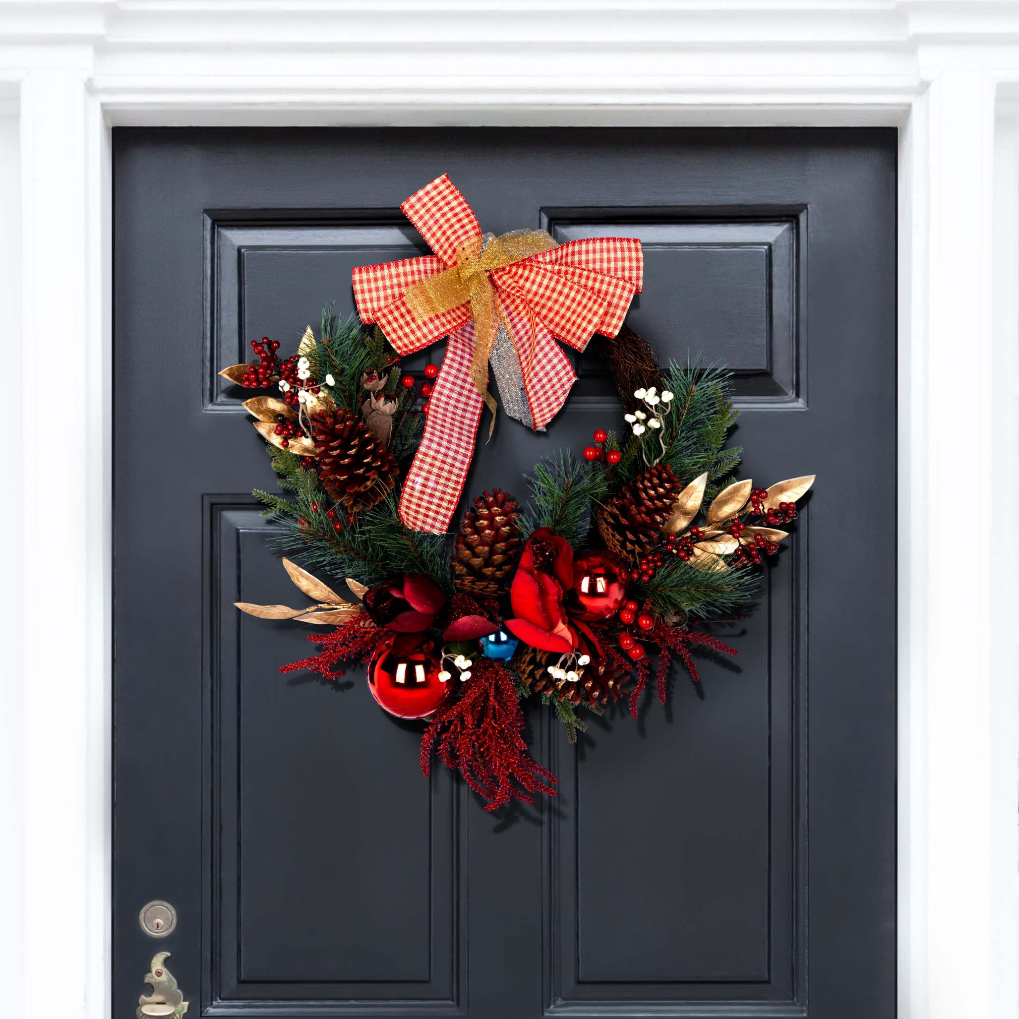 SAFAVIEH Faux 28 Inch Magnolia Oval Wreath W/ Ornaments & Bow, Multi