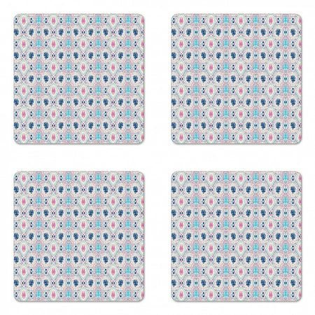 

Abstract Coaster Set of 4 Ornamental Hearts and Polka Dots Dashes Arching Streaks Square Hardboard Gloss Coasters Standard Size Sky Blue Pink by Ambesonne