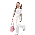 thumbnail image 2 of Angala Valentine's Day Girls Casual Fashion Outfit Bow Short Sleeve Top And Long Pants Comfy Two Piece Playwear Cozy Stylish Children Outfit Set 7-8 Years, 2 of 5