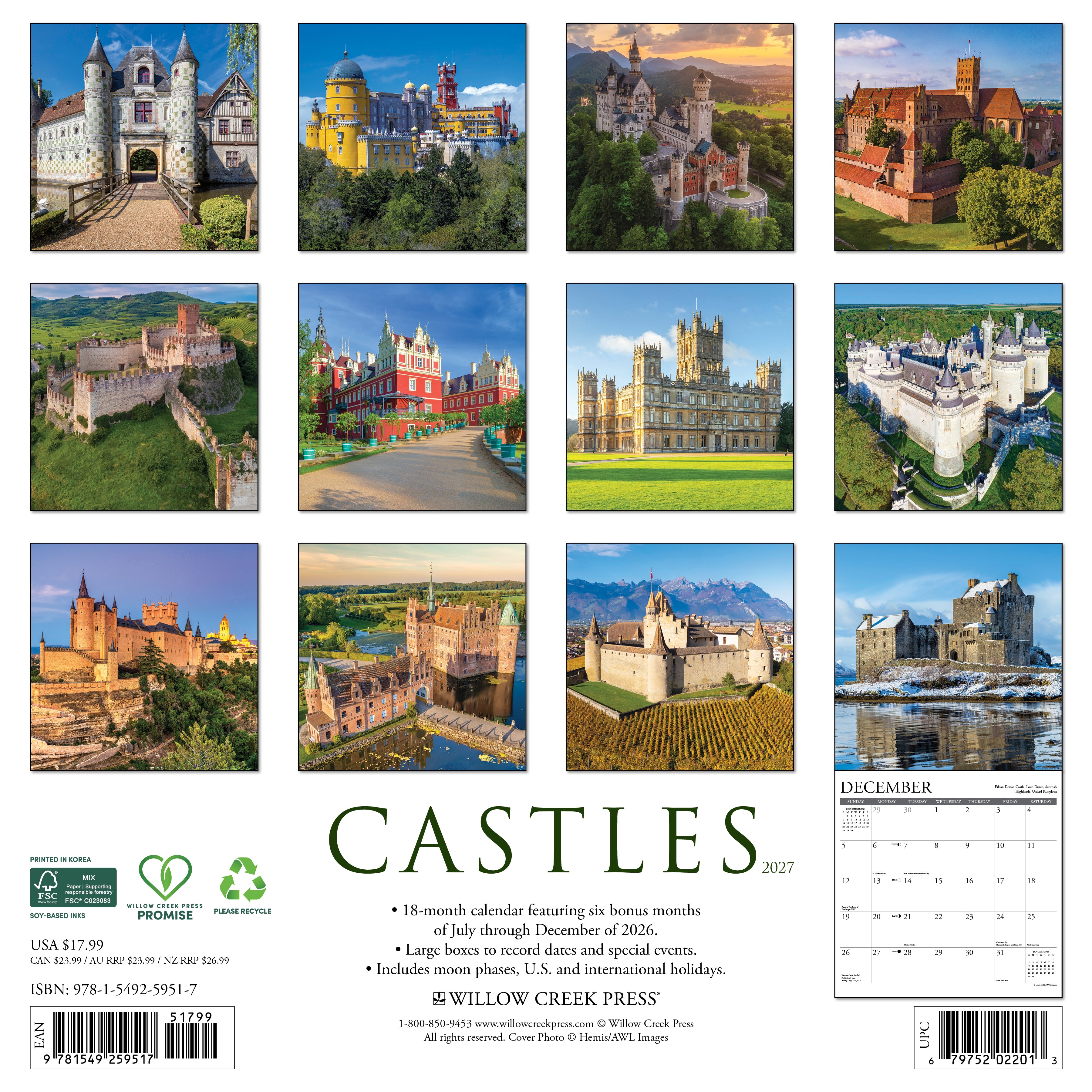 Willow Creek Press, Castles 2027 Wall Calendar