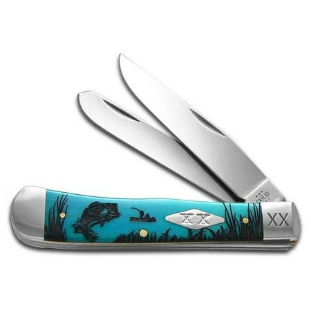 Case xx Knives Trapper Bass Fishing Caribbean Blue Bone 1/500 Pocket Knife 23120BASS
