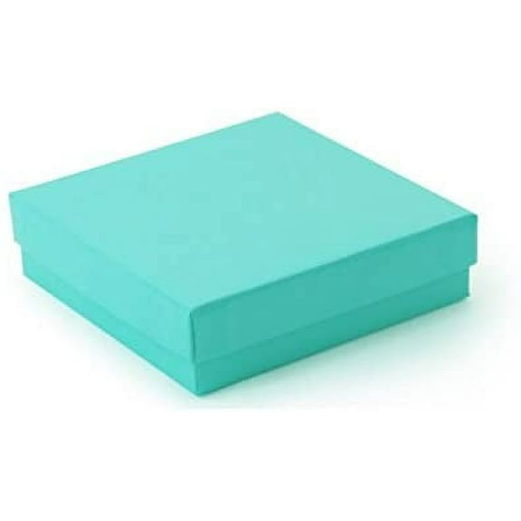 TheDisplayGuys 100-Pack Cotton Filled Cardboard Paper Jewelry Box Gift Case - Teal Green (3 1/2 x 3 1/2 x 1 (#33))