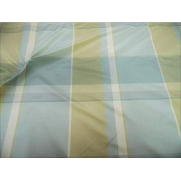 Fabric Robert Allen Beacon Hill Kure Plaid Blue Mist Tan 100% Silk Drapery JJ35