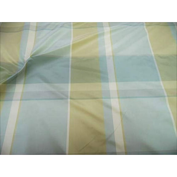 Fabric Robert Allen Beacon Hill Kure Plaid Blue Mist Tan 100% Silk Drapery JJ35