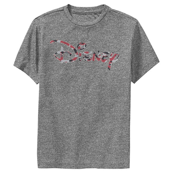 Boy's Disney Red Camo Logo Performance Graphic Tee Charcoal Heather Small