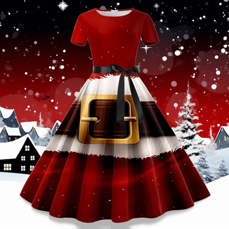 1950s christmas dress Wangmeiwg Dresses for Women Christmas Themed Women Party Prom with Short Sleeve Casual for Festive Evening Gatherings XXL Snagged and Bagged