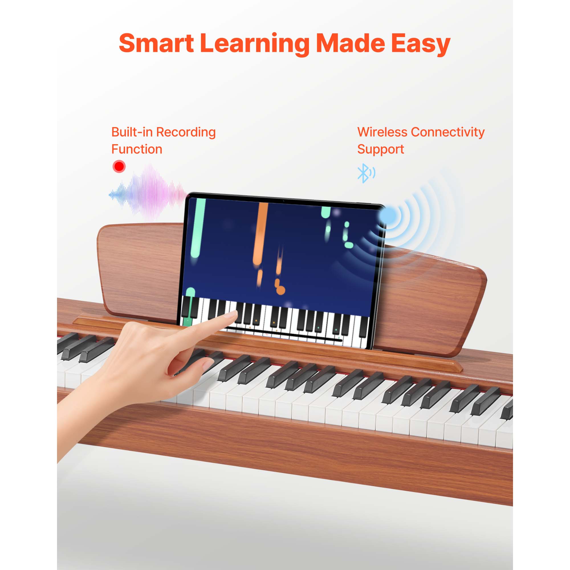 KFFKFF 88-Key Fully Weighted Digital Piano, Electric Keyboard with Music Stand, Triple Pedal, Power Adapter, 280 Tones, Wireless Connectivity, Ideal for Beginners, Wooden Finish