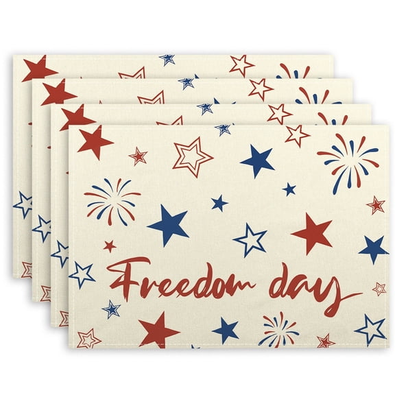 PLPPYFS 250th Anniversary USA Placemats, Retro Stars Stripes Patriotic Placemats Set of 4, 12x17 Inch Memorial Day Independence Day Table Mats for Holiday Party Kitchen Dining Room Decorations