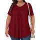 thumbnail image 4 of Puntoco Blusas cortas de liquidación para mujer, blusas casuales de moda para mujer, tallas grandes, manga corta, lisas, cuello redondo, dobladas, 4 of 5