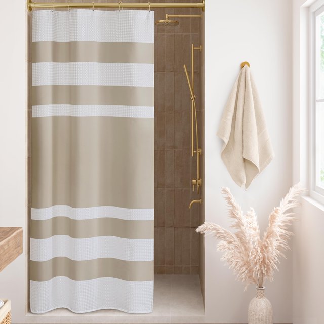 Cortina de ducha Madison Park Spa Waffle 54 x 78 cm, color topo