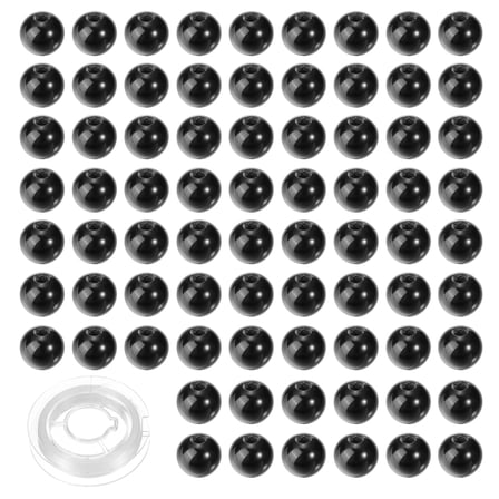 200Pcs Black Agate Beads, 10mm Natural Stone Beads Loose Round Gemstone with Crystal Stretch Cord for Jewelry Making