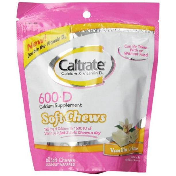 4 Pack Caltrate Calcium Vitamin D Soft Chews Vanilla Creme 60 Each