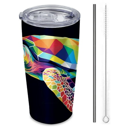 

Colorful geometric sea turtle vector illustration on black background Insulated Travel Tumbler 20 oz Car Cup with Reusable Straw & Brush Hot & Cold Beverage Cup for Office/Outdoor