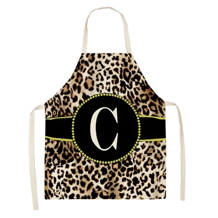 

1Pcs Leopard Letter Pattern Kitchen Sleeveless Aprons Cotton Linen Bibs 68x55cm Household Cleaning Pinafore Home Cooking Mandil