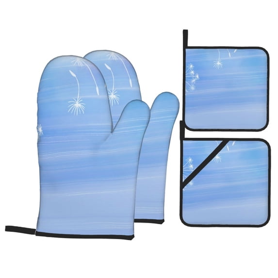 YFYANG Oven Mitts and Pot Holders Sets 4 Pieces, Non-Slip Heat Resistant Dandelion Pattern Kitchen Glove Pot Mat for Cooking and Baking