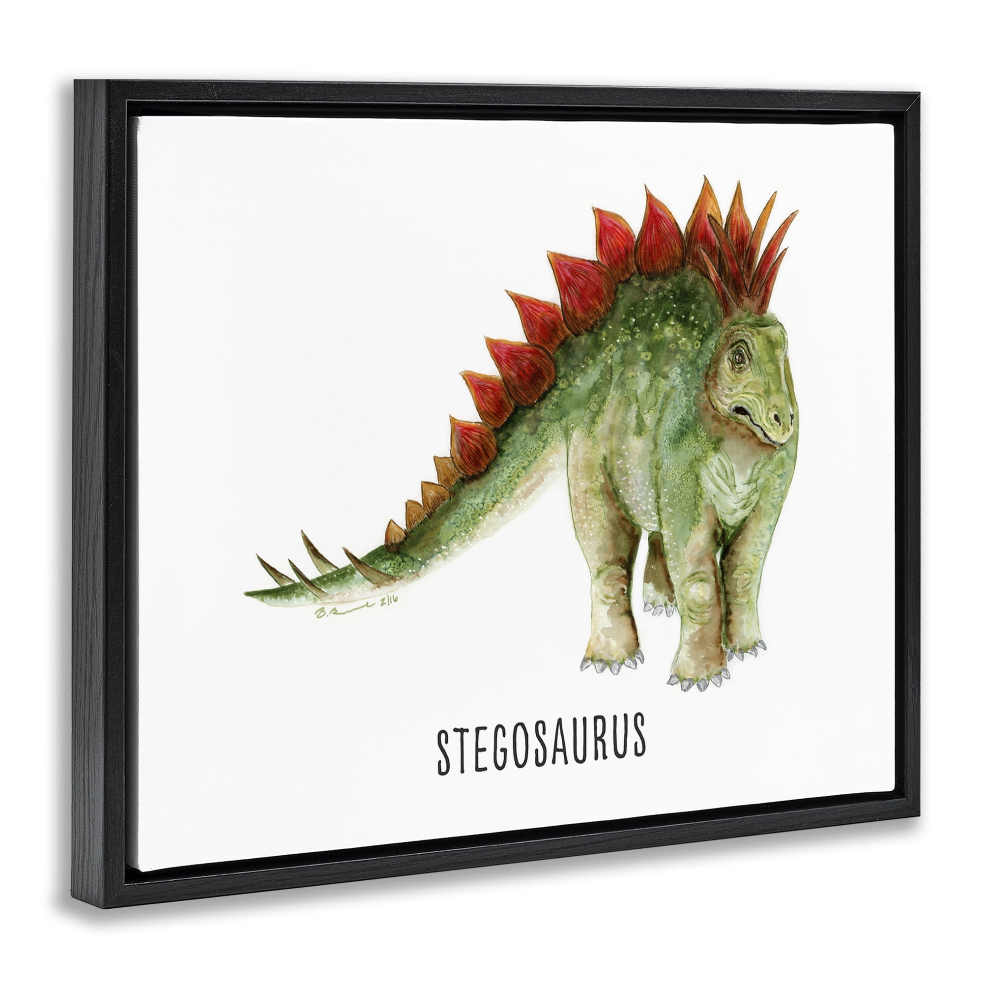 Stupell Industries Stegosaurus Dinosaur Learning Animals Painting Black Floater Framed Canvas Art Print Wall Art, 21 x 17