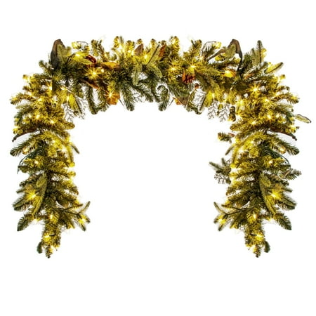 Pre Lit Battery Operated Garland Bethlehem Lighting Company Green River Spruce Pre-Lit Battery Garland 6 Feet 75+ Lights Pine Cones Leaves Christmas Décor - Green ()