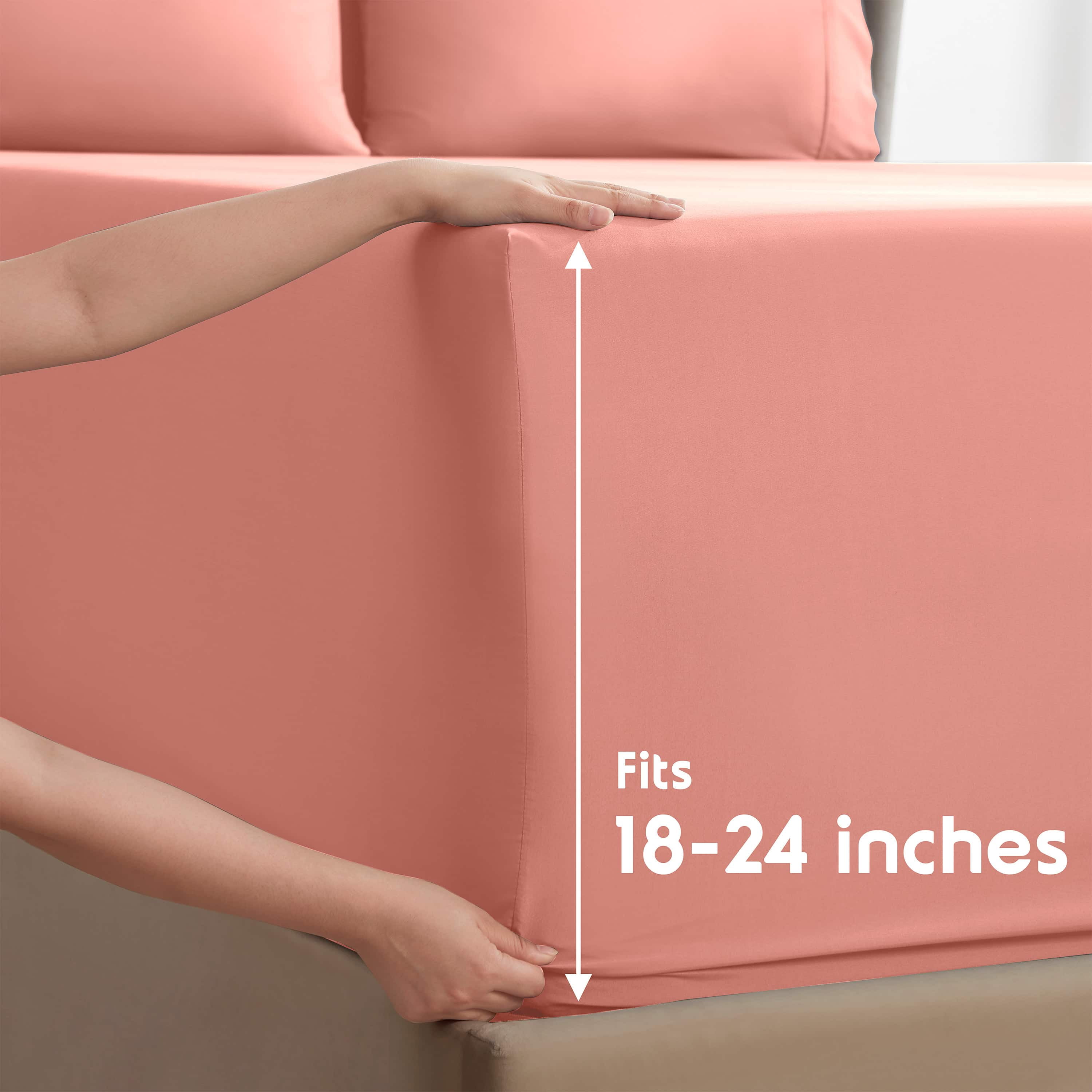 LammaLoe Extra Deep Pocket Full Size Sheets set, Fits 18"-24" Mattress, 6 Piece Soft Microfiber Bed Sheet Sets, Misty Rose