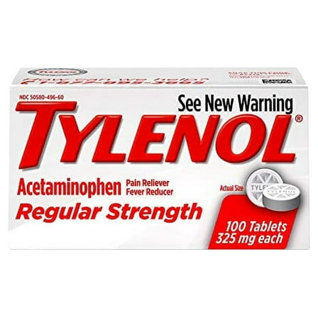 Tylenol Regular Strength Tablets, Acetaminophen Pain Reliever & Fever Reducer, 100 ct