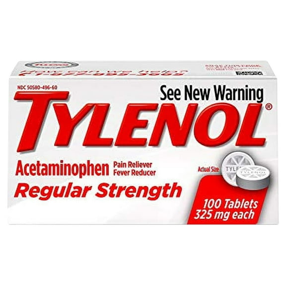 Tylenol Regular Strength Tablets, Acetaminophen Pain Reliever & Fever Reducer, 100 ct