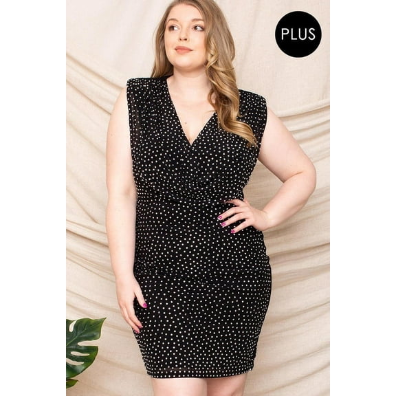 Translucent Rhinestone Plus Mini Dress 3XL