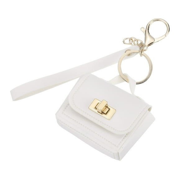 Mini HandBag Keychain, Cute Coin Purse Keychain PU Leather Backpack Purse Key Chain, White
