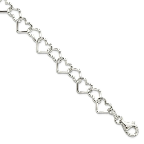 925 Sterling Silver Fancy Lobster Closure 7.5 Inch Polished Fancy Love Heart Link Bracelet Lobster Claw 5.5mm Wide Link
