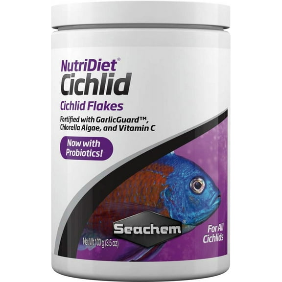 Seachem NutriDiet Cichlid Fish Flakes - Probiotic with GarlicGuard 3.5-Ounce