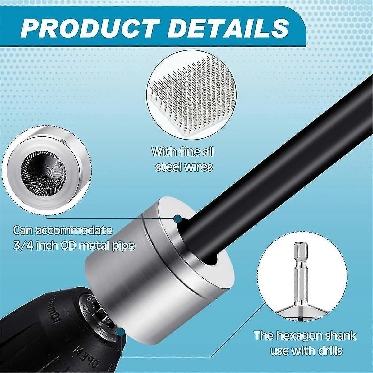 2 Pack Metal Copper Pipe Cleaner with 2 Replaceable Brushes Tube Cleaning Brush for Power Drill (1/-In Stock