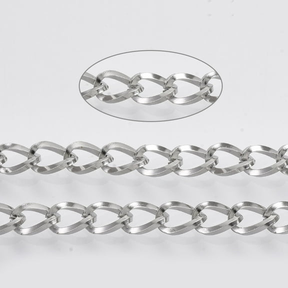 20ms Resistant 304 Stainless Steel Curb Chains with Spool Twisted Chains Unwelded Stainless Steel color Link: 6x4x0.8mm about 65.61 Feet(20m)/roll